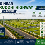 Residential plots near Samruddhi Highway Nagpur with wide roads, clear boundaries, greenery, and modern infrastructure