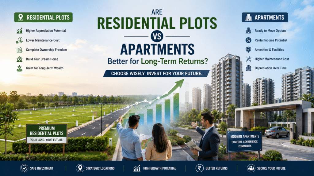 Comparison of residential plots and apartments showing long-term real estate investment opportunities