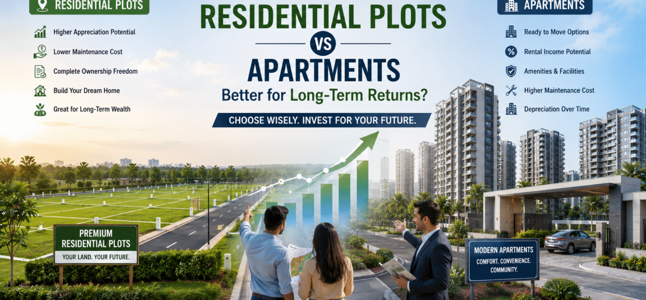 Comparison of residential plots and apartments showing long-term real estate investment opportunities