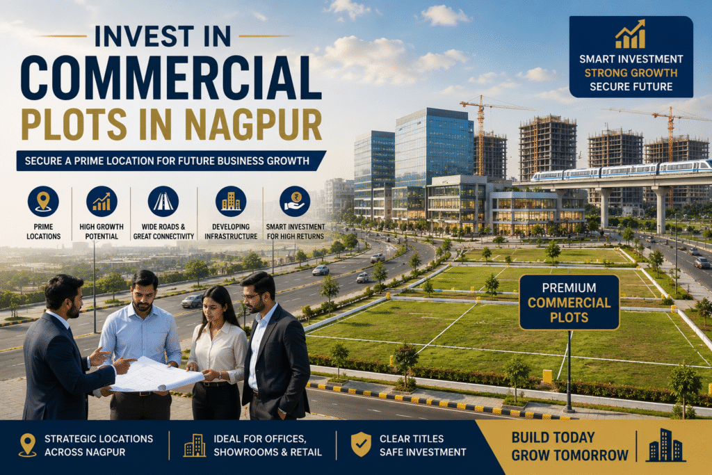 Commercial Plots in Nagpur with modern business infrastructure, wide roads, office developments, and future investment potential